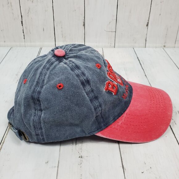 Boston Massachusetts Hat Men’s baseball cap Strapback One Size Denim Red GUC - Picture 6 of 12